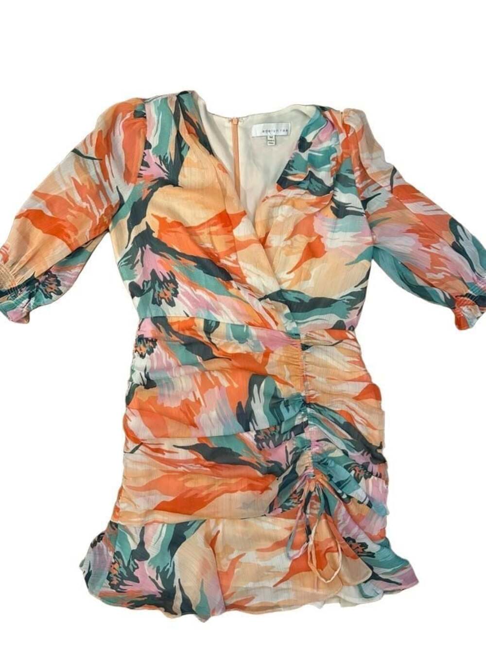 Adelyn Rae Aeris Multi-Color Metallic Stripe Ruched Chiffon Mini Dress Size M